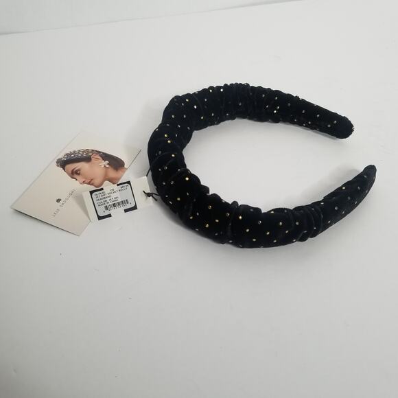 Lele Sadoughi Jet Black Gold Dots Velvet Kelly Comfort Headband New - Picture 4 of 14